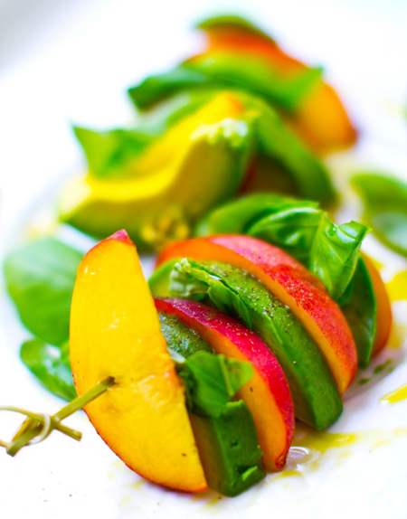 Peach Basil Avocado Skewers