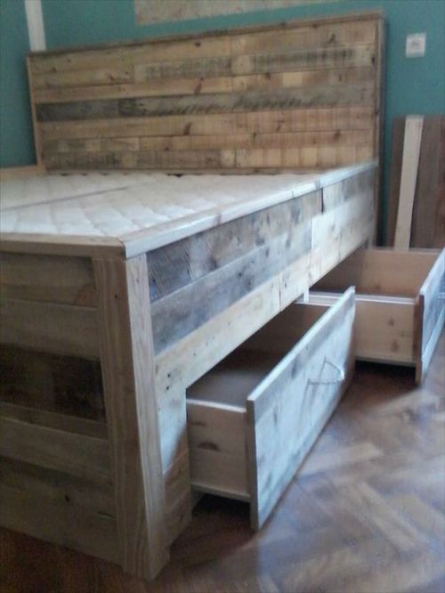 DIY Wood Pallet Bed With Drawers Tutorial