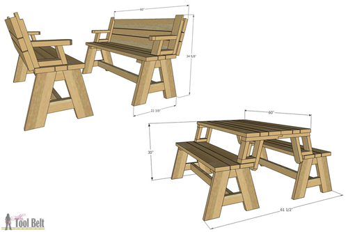 DIY Convertible Picnic Table Bench
