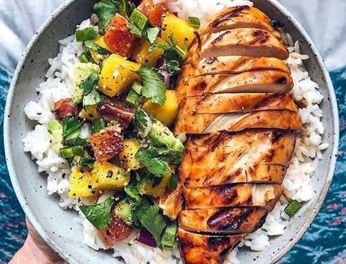 Mango BBQ Chicken with Mango Salsa and Rice