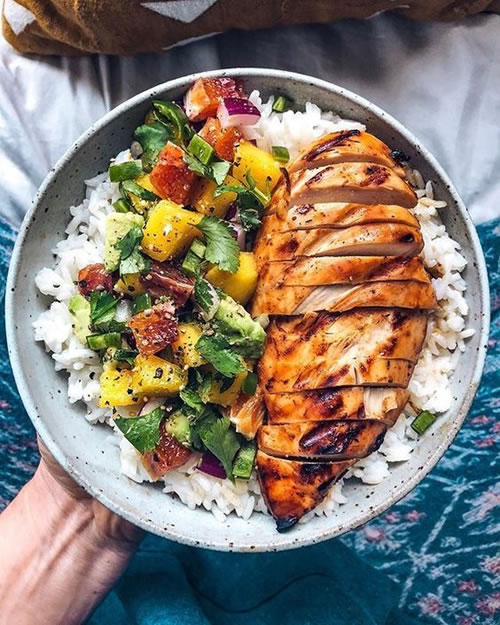 Mango BBQ Chicken with Mango Salsa and Rice