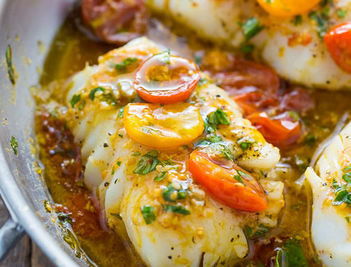 Pan Seared Cod In White Wine Tomato Basil Sauce Recipe
