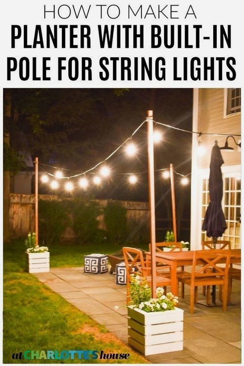 DIY Wooden Planter With Pole For String Lights